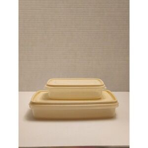 Vtg Rubbermaid Servin Saver Rectangular #5, #10 Storage Almond Lid/ Lot Of 2